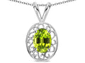 Star K  Vintage Style Filigree Oval 6x4mm Genuine Peridot Pendant Necklace