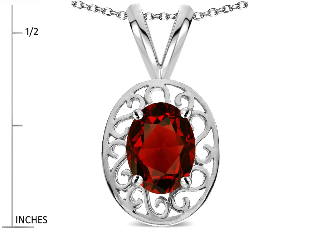 Star K  Vintage Style Filigree Oval 6x4mm Genuine Garnet Pendant Necklace