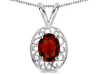 Star K  Vintage Style Filigree Oval 6x4mm Genuine Garnet Pendant Necklace