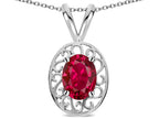 Star K  Vintage Style Filigree Oval 6x4mm Created Ruby Pendant Necklace