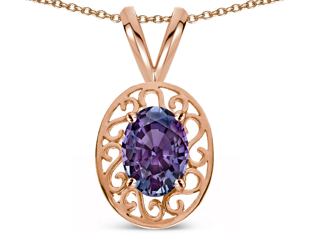 Star K  Vintage Style Filigree Oval 6x4mm Simulated Alexandrite Pendant Necklace