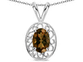 Star K  Vintage Style Filigree Oval 6x4mm Genuine Smoky Quartz Pendant Necklace