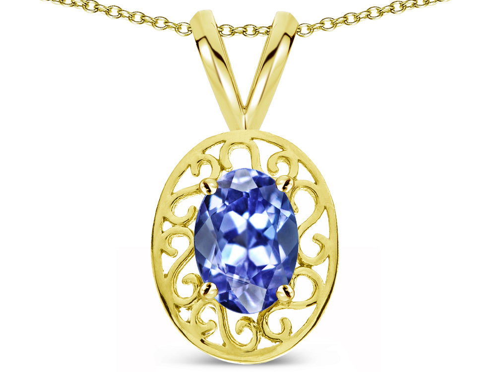 Star K  Vintage Style Filigree Oval 6x4mm Genuine Tanzanite Pendant Necklace