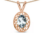Star K  Vintage Style Filigree Oval 6x4mm Genuine Aquamarine Pendant Necklace