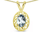 Star K  Vintage Style Filigree Oval 6x4mm Genuine Aquamarine Pendant Necklace