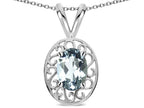 Star K  Vintage Style Filigree Oval 6x4mm Genuine Aquamarine Pendant Necklace