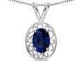 Star K  Vintage Style Filigree Oval 6x4mm Genuine Sapphire Pendant Necklace