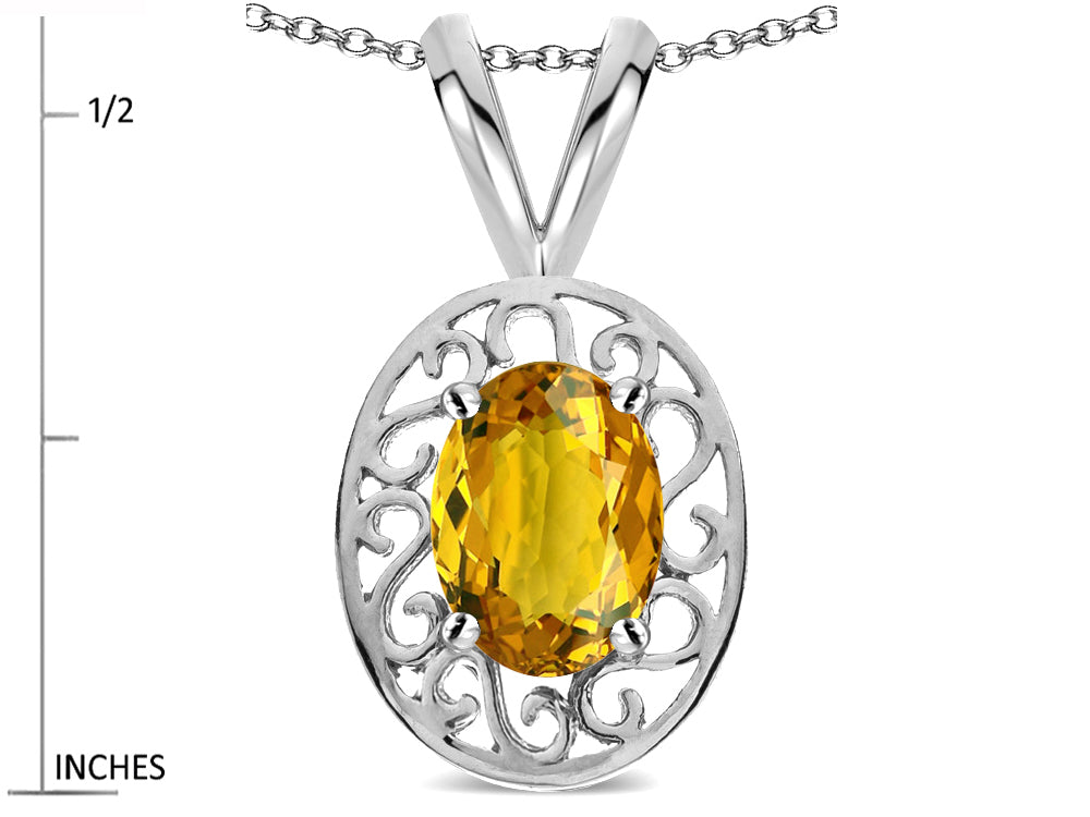 Star K  Vintage Style Filigree Oval 6x4mm Genuine Citrine Pendant Necklace