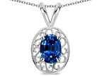 Star K  Vintage Style Filigree Oval 6x4mm Created Sapphire Pendant Necklace