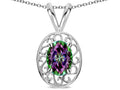 Star K  Vintage Style Filigree Oval 6x4mm Rainbow Mystic Topaz Pendant Necklace
