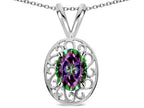 Star K  Vintage Style Filigree Oval 6x4mm Rainbow Mystic Topaz Pendant Necklace