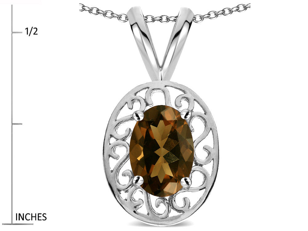 Star K  Vintage Style Filigree Oval 6x4mm Genuine Smoky Quartz Pendant Necklace