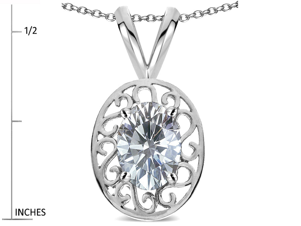 Star K  Vintage Style Filigree Oval 6x4mm Genuine White Topaz Pendant Necklace