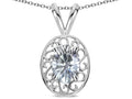 Star K  Vintage Style Filigree Oval 6x4mm Genuine White Topaz Pendant Necklace