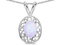 Star K  Vintage Style Filigree Oval 6x4 Genuine Opal Pendant Necklace