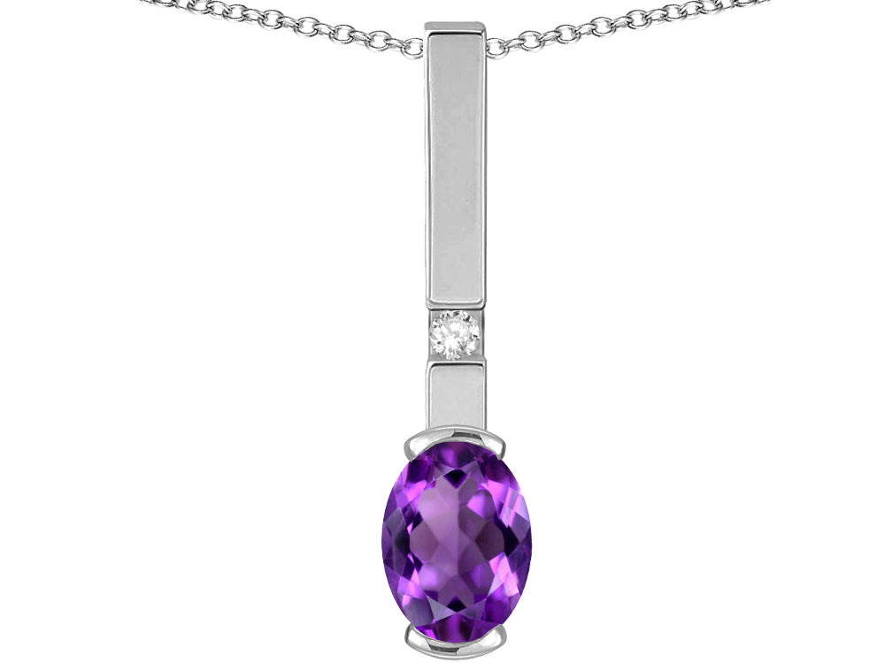 Star K  Oval 8x6mm Genuine Amethyst Bar Pendant Necklace