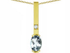 Star K  Oval 8x6mm Genuine Aquamarine Bar Pendant Necklace