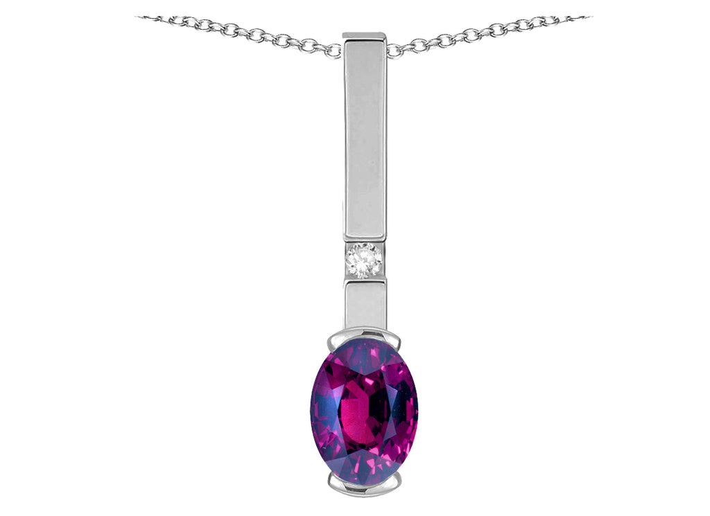 Star K  Oval 8x6mm Genuine Rhodolite Bar Pendant Necklace