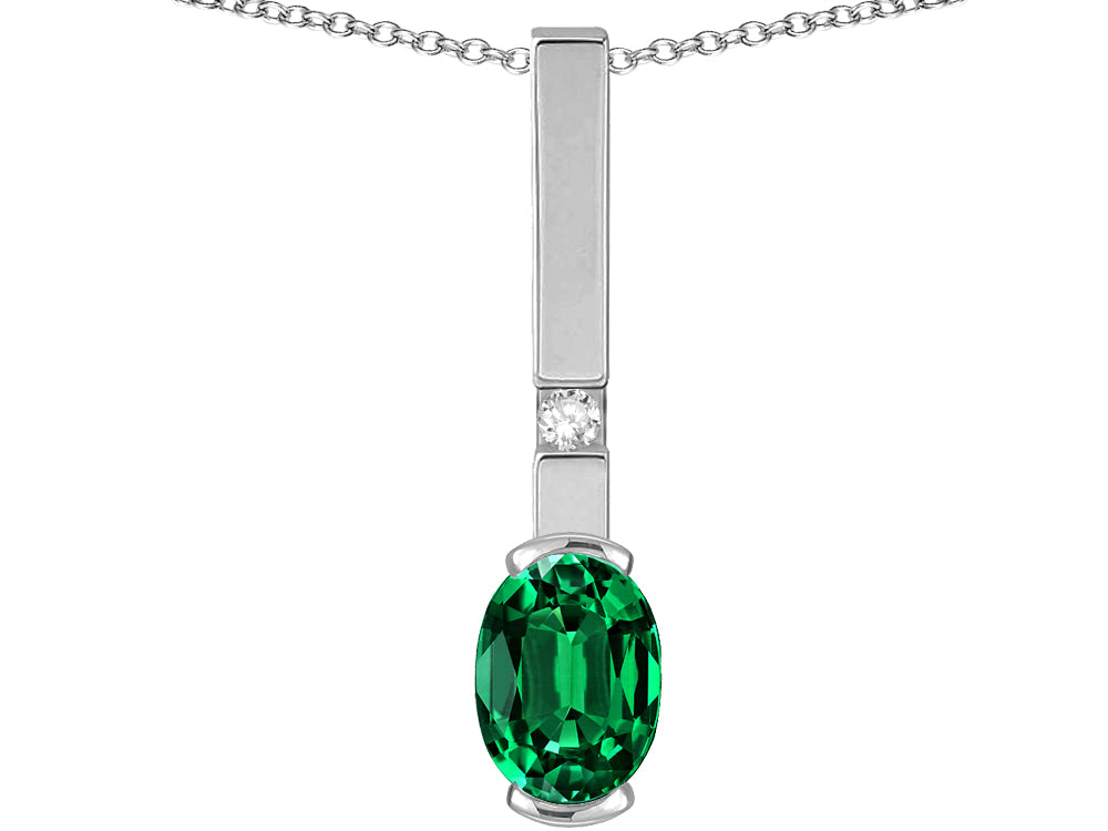 Star K  Oval 8x6mm Simulated Emerald Bar Pendant Necklace