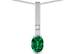 Star K  Oval 8x6mm Simulated Emerald Bar Pendant Necklace