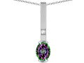 Star K  Oval 8x6mm Rainbow Mystic Topaz Bar Pendant Necklace