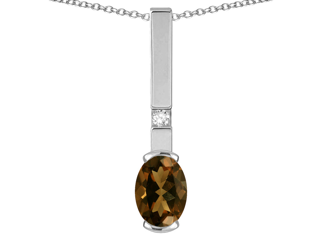 Star K  Oval 8x6mm Genuine Smoky Quartz Bar Pendant Necklace
