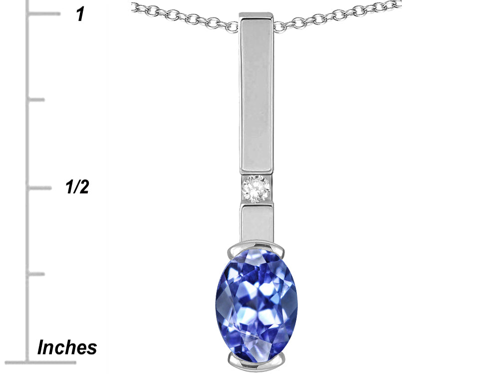 Star K  Oval 8x6mm Genuine Tanzanite Bar Pendant Necklace