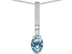 Star K  Oval 8x6mm Genuine Sky Blue Topaz Bar Pendant Necklace