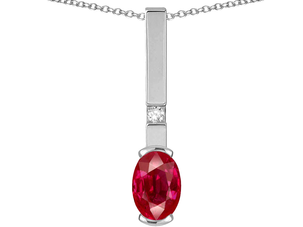 Star K  Oval 8x6mm Created Ruby Bar Pendant Necklace