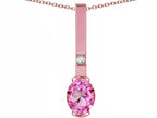 Star K  Oval 8x6mm Created Pink Sapphire Bar Pendant Necklace