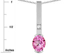 Star K  Oval 8x6mm Created Pink Sapphire Bar Pendant Necklace