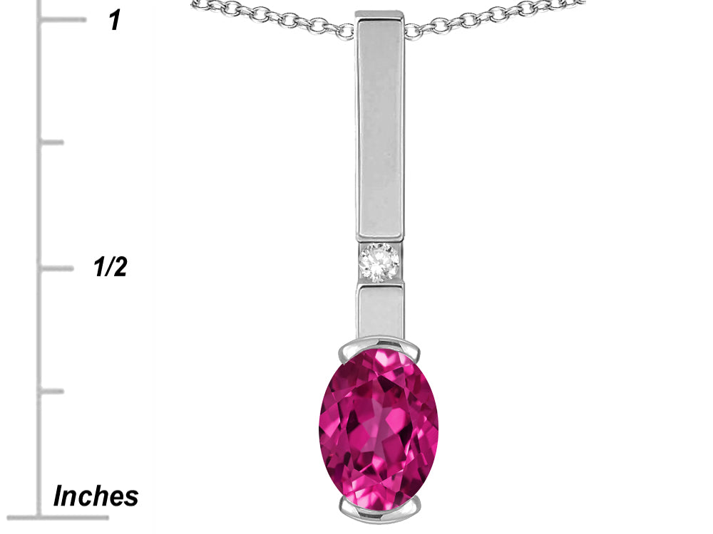 Star K  Oval 8x6mm Simulated Pink Tourmaline Bar Pendant Necklace
