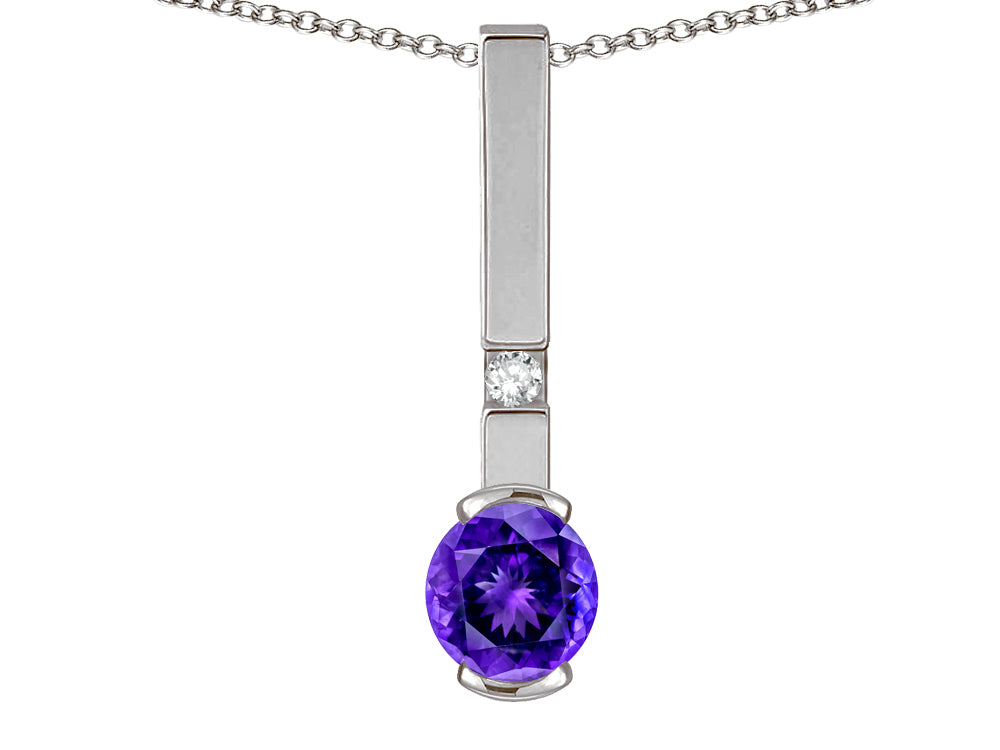 Star K  Round 6mm Genuine Amethyst Bar Pendant Necklace