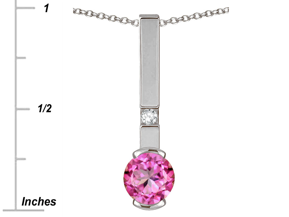 Star K  Round 6mm Created Pink Sapphire Bar Pendant Necklace