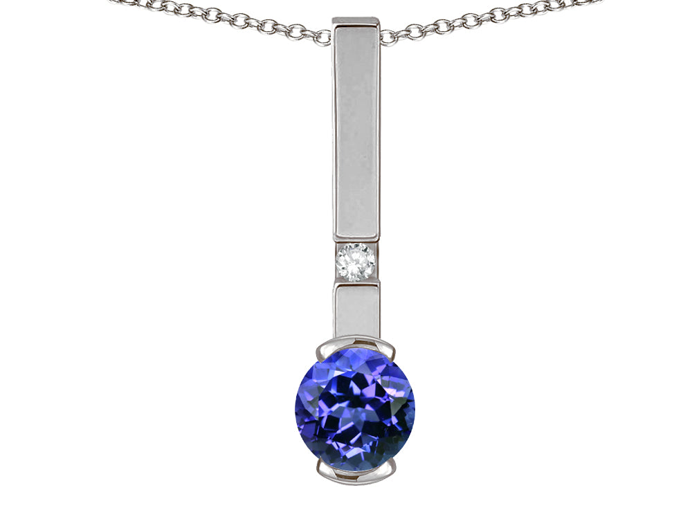 Star K  Round 6mm Simulated Tanzanite Bar Pendant Necklace