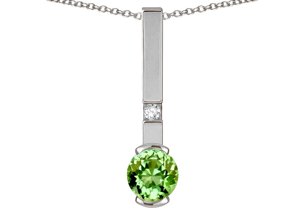 Star K  Round 6mm Simulated Green Tourmaline Bar Pendant Necklace