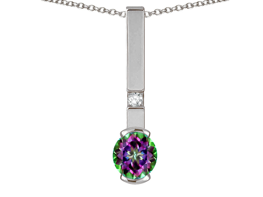 Star K  Round 6mm Rainbow Mystic Topaz Bar Pendant Necklace