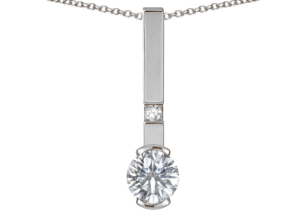Star K  Round 6mm Genuine White Topaz Bar Pendant Necklace