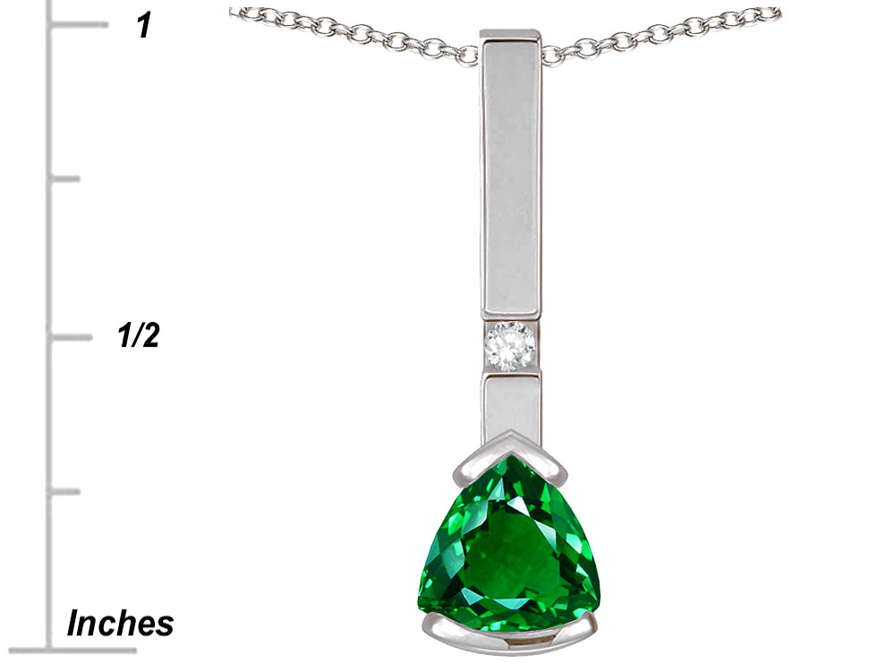 Star K  7mm Trillion Simulated Emerald Bar Pendant Necklace