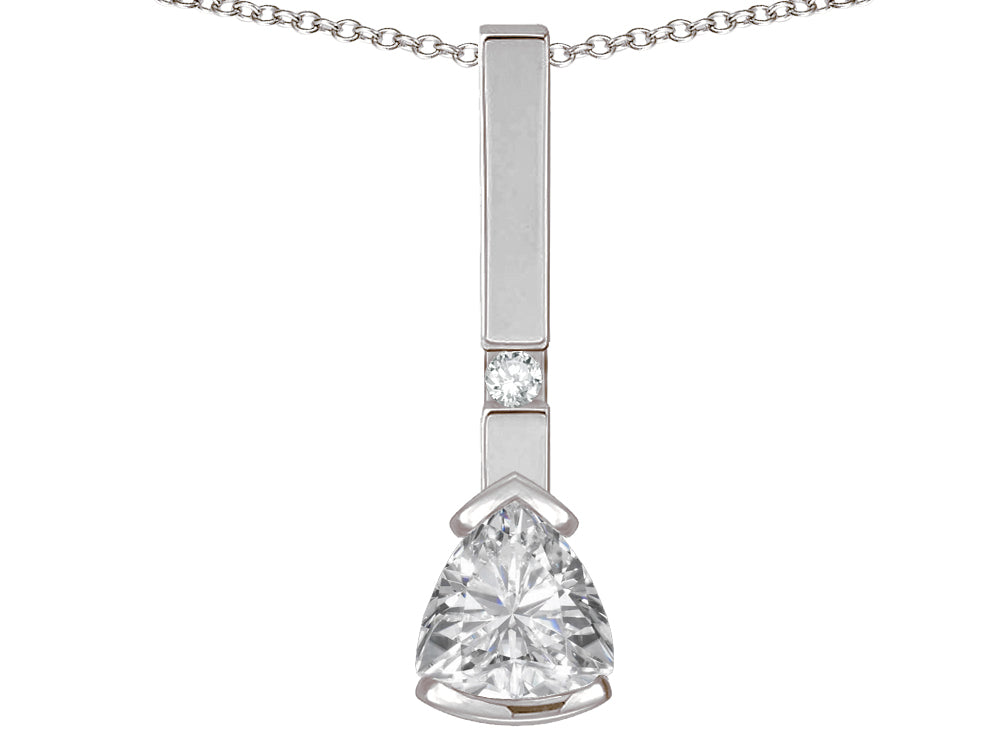 Star K  7mm Trillion Genuine White Topaz Bar Pendant Necklace