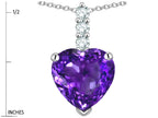 Star K  8mm Heart Shaped Genuine Amethyst Three Stone Pendant Necklace