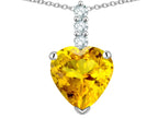 Star K  8mm Heart Shaped Genuine Citrine Three Stone Pendant Necklace