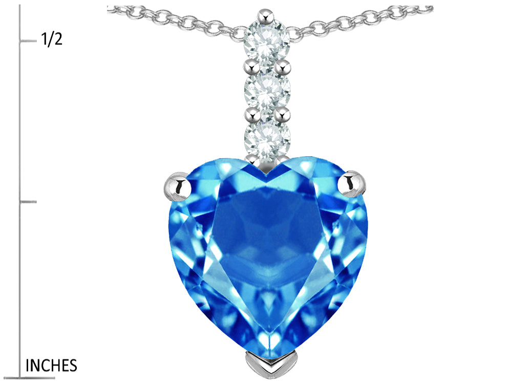 Star K  8mm Heart Shaped Genuine Blue Topaz Three Stone Pendant Necklace