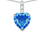 Star K  8mm Heart Shaped Genuine Blue Topaz Three Stone Pendant Necklace