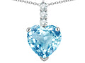 Star K  8mm Heart Shaped Genuine Sky Blue Topaz Three Stone Pendant Necklace
