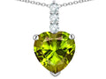 Star K  8mm Heart Shaped Genuine Peridot Three Stone Pendant Necklace