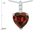 Star K  8mm Heart Shaped Genuine Garnet Three Stone Pendant Necklace