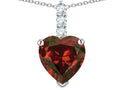 Star K  8mm Heart Shaped Genuine Garnet Three Stone Pendant Necklace