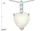Star K  8mm Heart Shaped Genuine Opal Three Stone Pendant Necklace