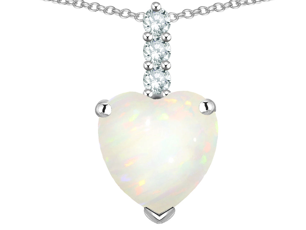 Star K  8mm Heart Shaped Genuine Opal Three Stone Pendant Necklace